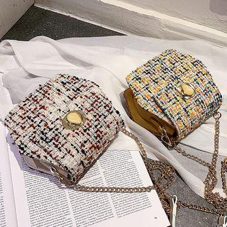 Chain Strap Hexagon Crossbody Tweed Bag