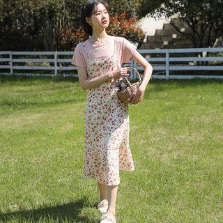 Strappy Floral Midi Overall Dress Floral - White - One Size