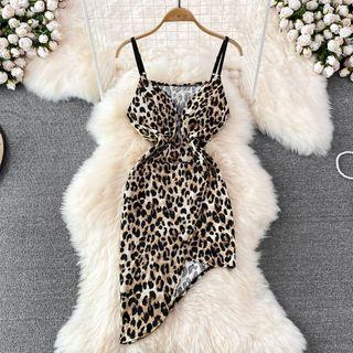 Leopard Print Asymmetrical Mini Dress