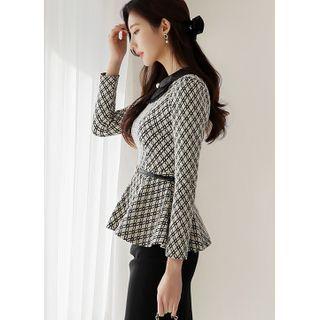 Faux-pearl Jacquard Peplum Blouse