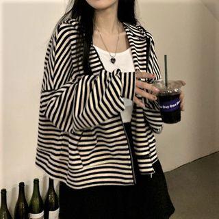 Stripe Loose Fit Zip Up Hoodie