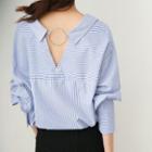Hoop Accent Striped Blouse Blue - One Size