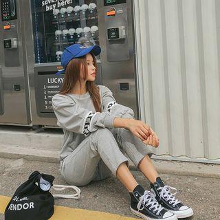 Letter Sweatshirt & Sweatpants Workout Set