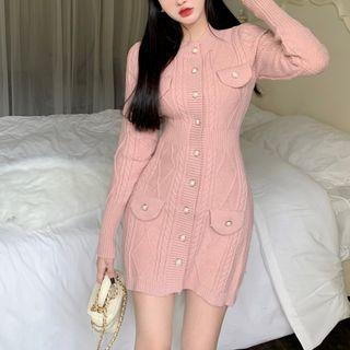 Button-up Cable Knit Mini Sheath Dress