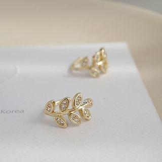 Rhinestone Leaf Ear Cuff 1 Pair - Gold - One Size