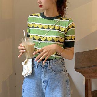 Print Color Block Knit Top As Shown In Figure - One Size