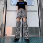 High Waist Zebra Pattern Chain Accent Detachable Pants