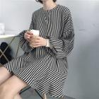 Striped Puff-sleeve Ruffle Dress