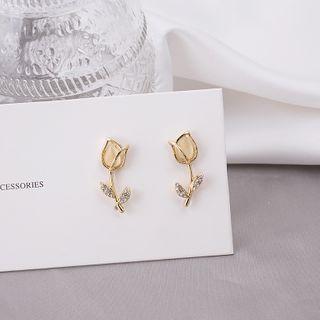 Rhinestone Rose Earring 1 Pair - E2983 - As Shown In Figure - One Size
