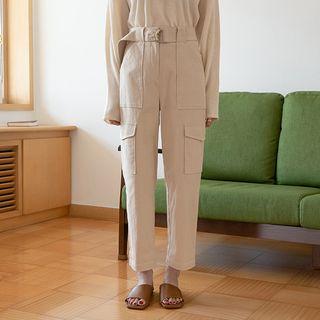 Belted Pocket-detail Wide-leg Pants