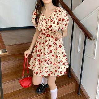 Short-sleeve V-neck Floral Print Dress / Top