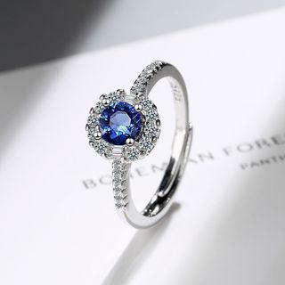 Rhinestone Alloy Open Ring Ring - Blue Rhinestone - Silver - One Size