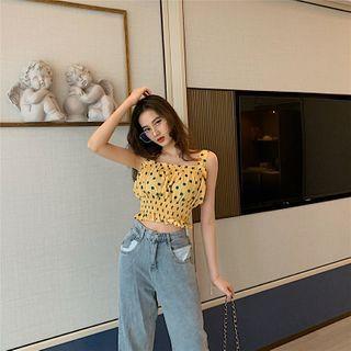 Dotted Ruched Cropped Camisole Top