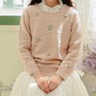 Flower Embroidered Sweater Pink - One Size
