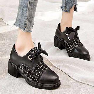 Chunky Heel Tweed Panel Loafers