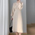 Bishop-sleeve Knit Midi A-line Dress