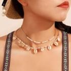 Shell Faux Pearl Layered Necklace D04203 - One Size