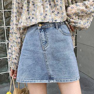 High-waist Denim Mini A-line Skirt