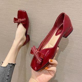 Bow Accent Square-toe Low-heel Pumps