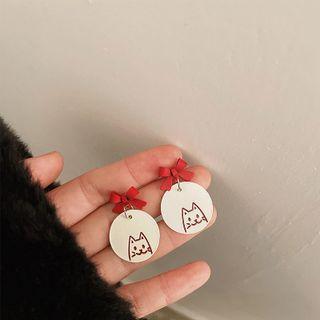 Bow Cat Alloy Dangle Earring 1 Pair - White - One Size