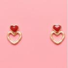 Heart Drop Earring 1 Pair - 925 Silver Needle - Red & Gold - One Size