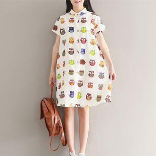 Short-sleeve Printed A-line Shirt Dress
