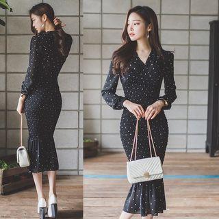 Polka Dot Mermaid Midi Chiffon Dress