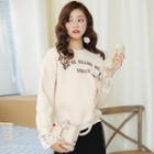 Lettering Lace-cuff Pullover