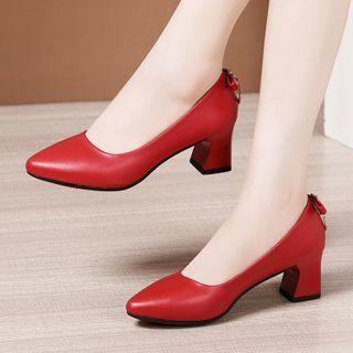 Rhinestone Pointy-toe Block Heel Pumps