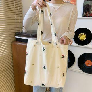 Floral Embroidered Tote Bag Almond - One Size