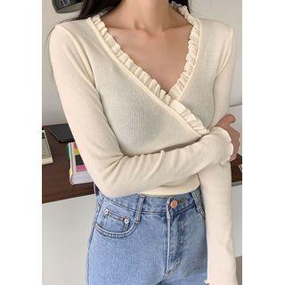 Frill-trim Wrap Front Top