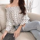 Dotted Off Shoulder Chiffon Blouse As Shown In Figure - One Size