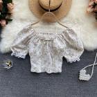 Lace Trim Off-shoulder Puff-sleeve Top