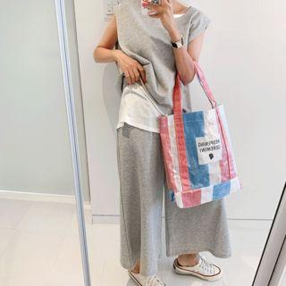 Set: Sleeveless Layered Top + Band-waist Wide-leg Pants