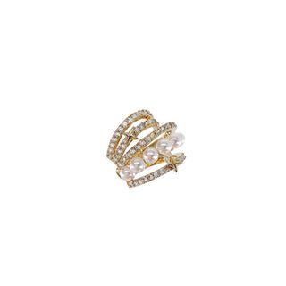 Faux Pearl Layered Ear Cuff E1166 - 1 Pc - Gold & White - One Size
