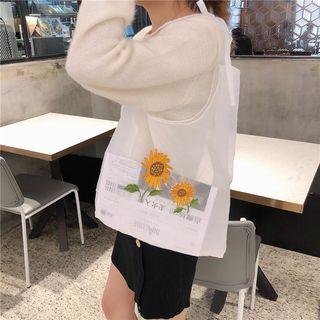 Sunflower Embroidered Mesh Shopper Bag