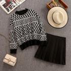 Set: Patterned Sweater + Mini A-line Skirt