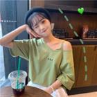 Letter Embroidered Cutout Short Sleeve T-shirt