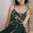 Floral Print Chiffon Cami Top Green - One Size