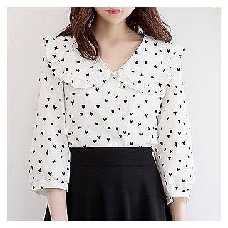 Capelet 3/4-sleeve Heart Pattern Blouse
