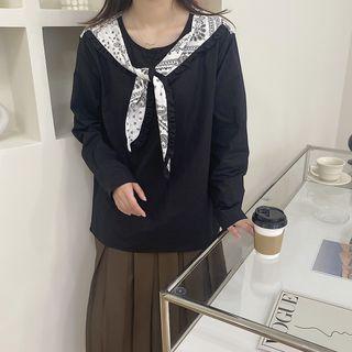 Long-sleeve Tie-front Paisley Print Top