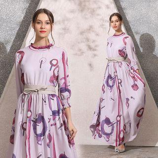 Print 3/4-sleeve Maxi A-line Dress