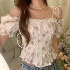 Short-sleeve Floral Top Off-white - One Size