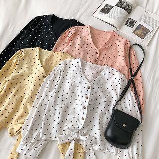 Dotted Tie-front Cropped Blouse