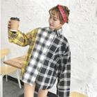 Color-block Check Long-sleeve Loose-fit Shirt