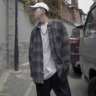 Front-pocket Snap-button Plaid Long-sleeve Shirt
