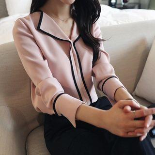 Contrast-trim Shirt / Mermaid Fitted Skirt