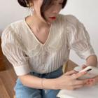 Puff Short-sleeve V-neck Top