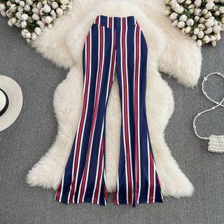High Waist Pinstripe Boot Cut Pants