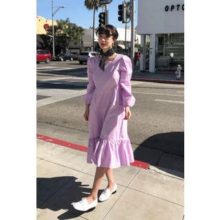 Square-neck Frilled-hem Midi Dress